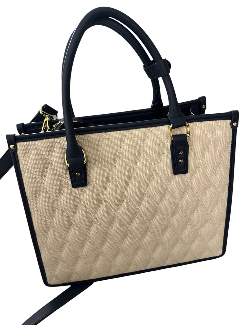 Betsey Johnson Quilted Beige and Navy Blue Tote Bag with Lobster Scarf and Charm - Picture 4 of 7